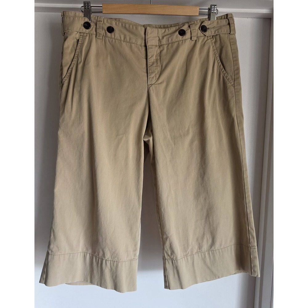 Vince Capri Pants Women Size 12 Beige Solid Cotton Minimalist Cropped